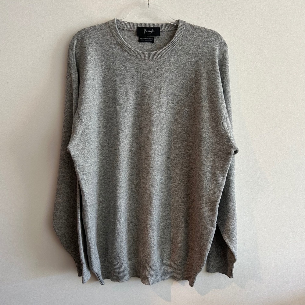Pringle Sport Sweater Grey XL Lambswool Crewneck Made in Scotland Woolmark